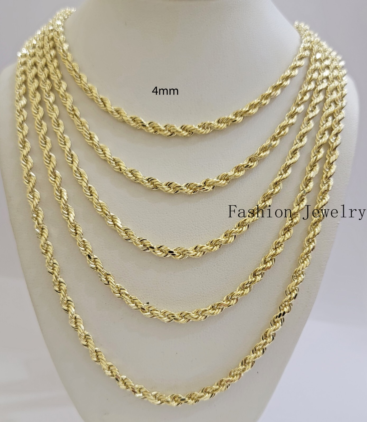 Real 14k Yellow Gold Rope chain necklace 2.5mm 3mm 4mm 5mm 18-26 Inch Men women.