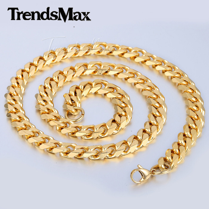 Miami Cuban Curb Link Chain Necklace or Bracelet 14K Gold Plated Stainless Steel