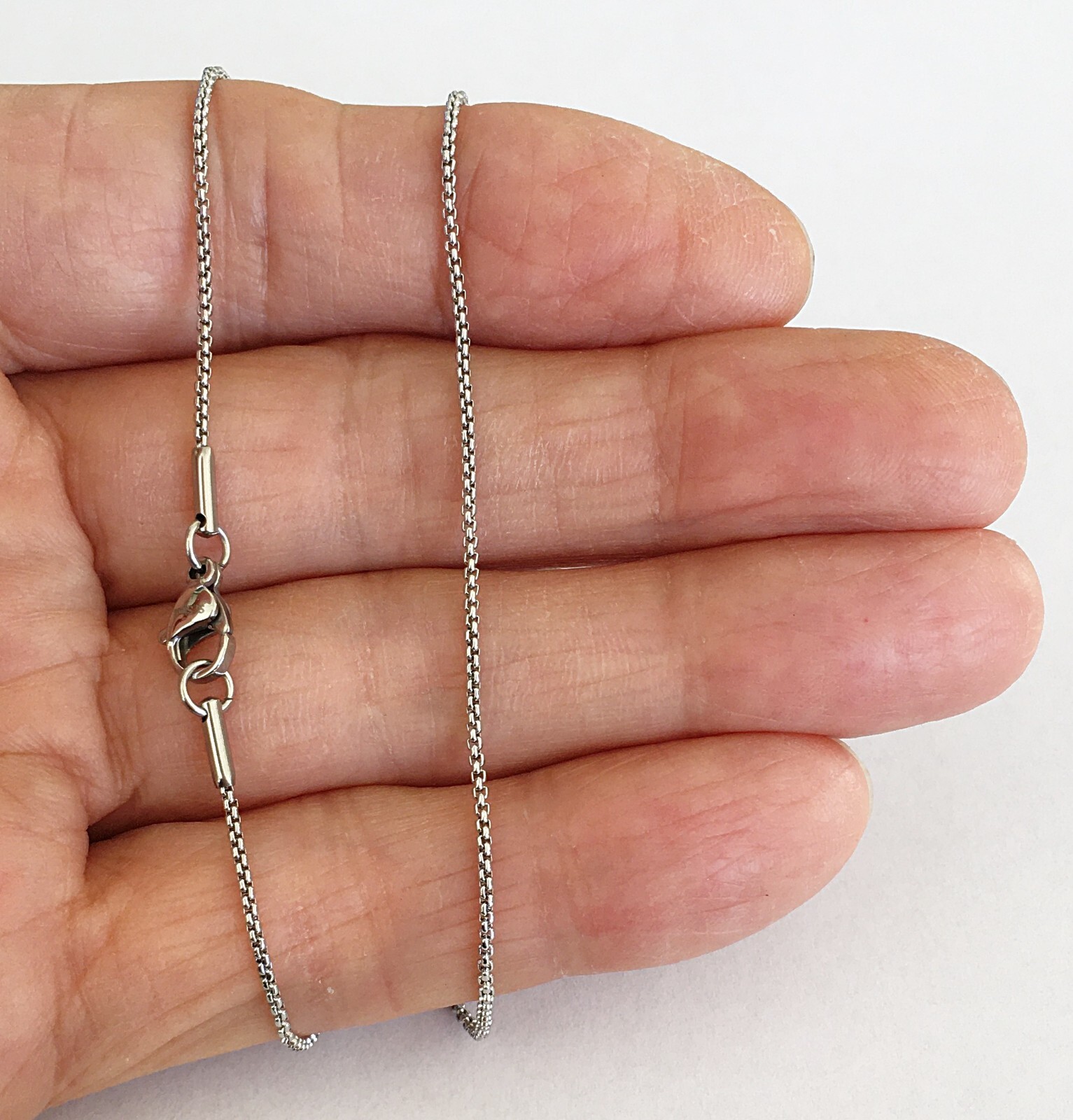 Stainless Steel 1.1mm Round Box Chain 316L size choice 16, 18, 20, 22, 24″