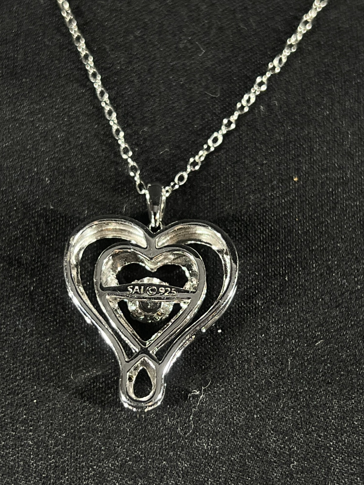 SAI Sterling Modern Heart Shape & Wiggle Rhinestone Pendant On Sterling Chain