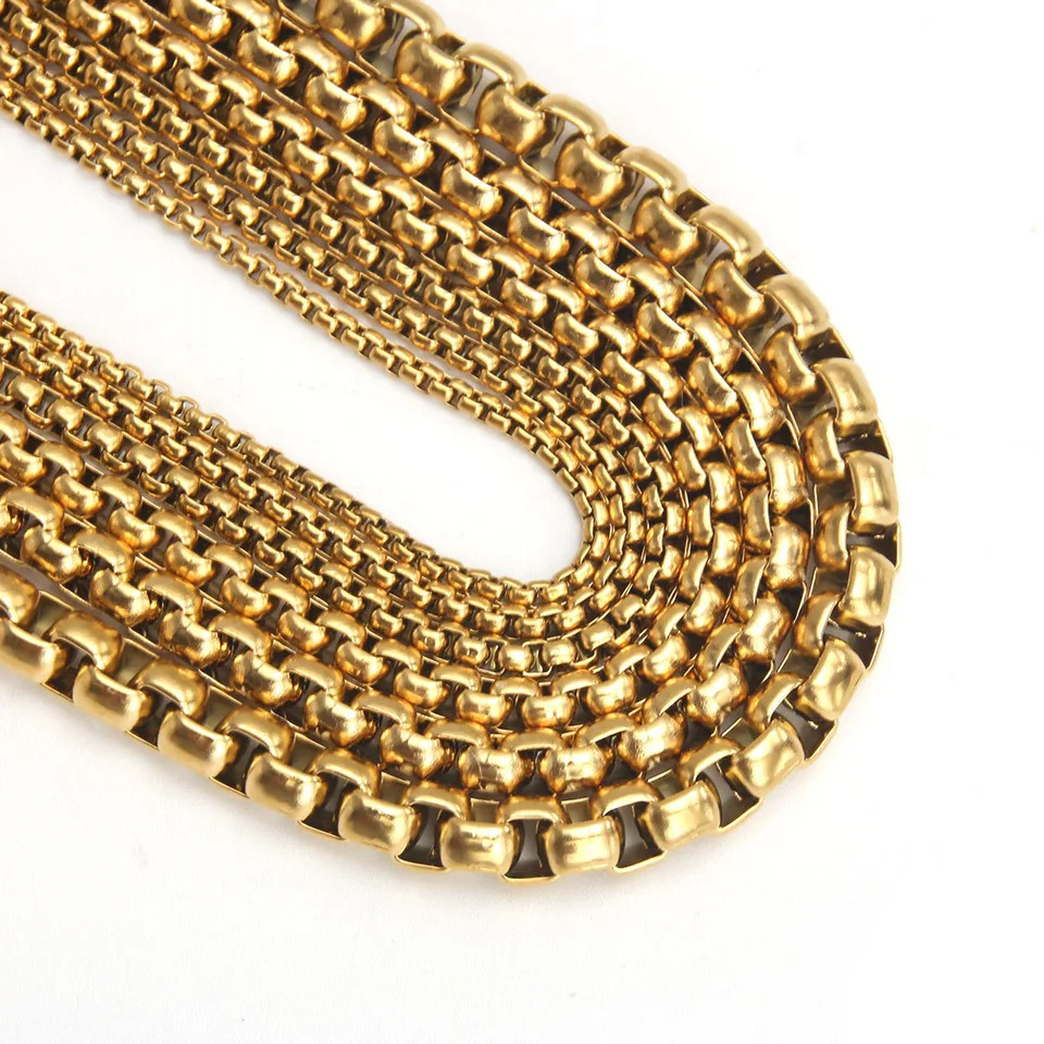 Venetian Box Chain Necklace Stainless Steel Silver Gold Black Width 2mm 6mm