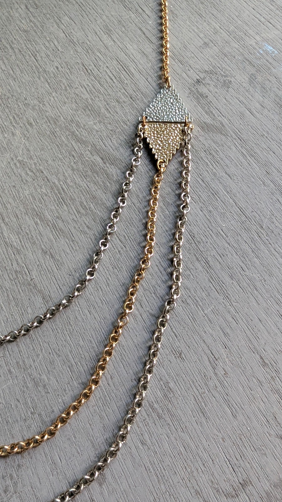 Layered Chain Necklace Three Strands, Two-Tone, Gold Silver 33″ Long Necklace