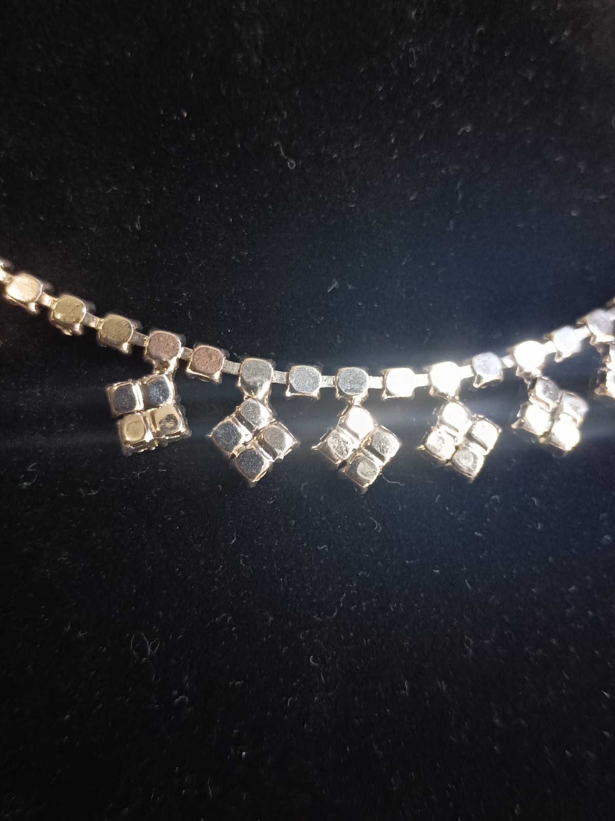 Silver Tone Clear Crystal Rhinestone Tennis Choker Necklace Square Drop Box