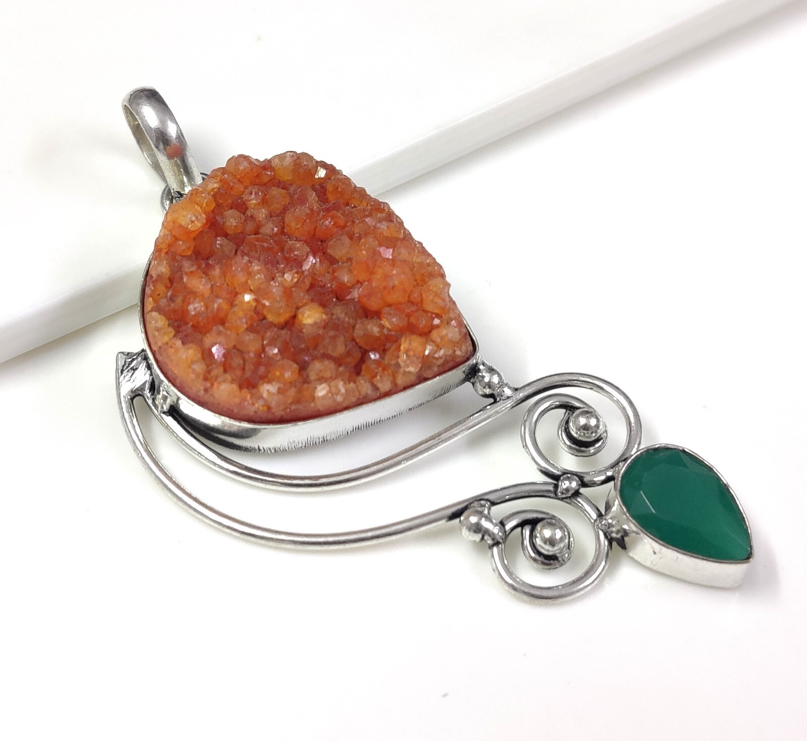 Natural Pear Orange Druzy Gemstone Pendant Jewelry Gift for Her