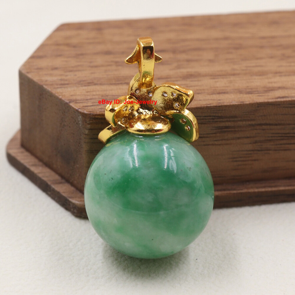 Gold Plated Alloy Heated Green Jade Ball Pendant Best Gift 28mm H