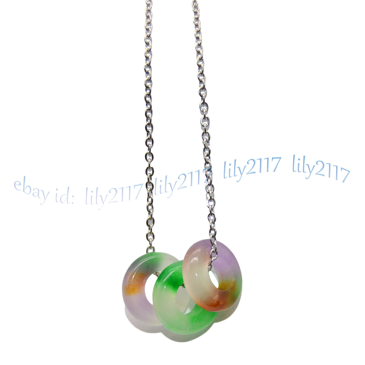 Natural Multicolor Jade 13mm Donut Dangle Pendant Necklace 925 Silver Chain 17”