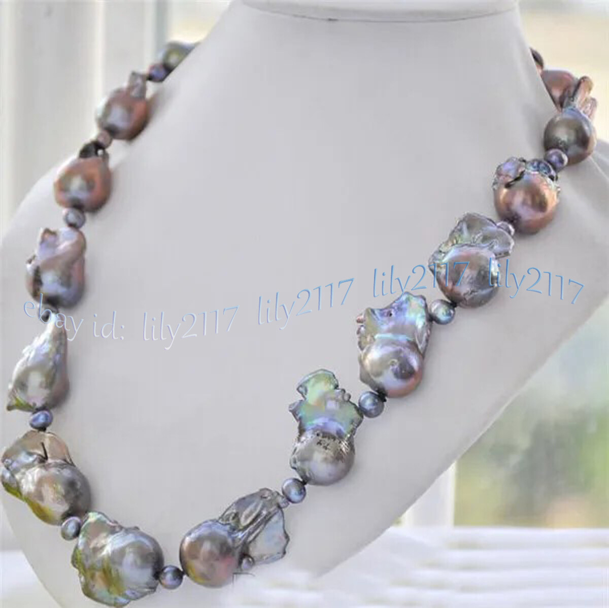 HUGE 18-28mm NATURAL PEACOCK BLACK BAROQUE KESHI REBORN PEARL NECKLACE 18inch