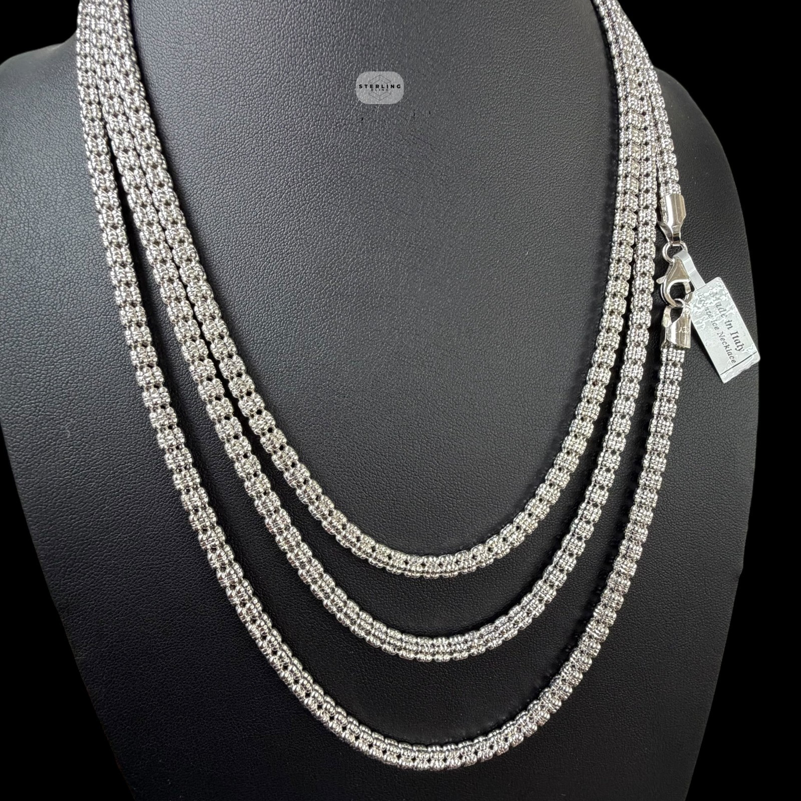 4mm Rhodium Ice Chain Diamond Cut Made in Italy Bronze Necklace Bracelet