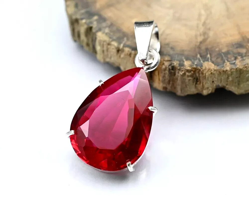 Certified 31.70 CT Natural Loose Red Ruby Gemstone 925 Solid Silver Pendant