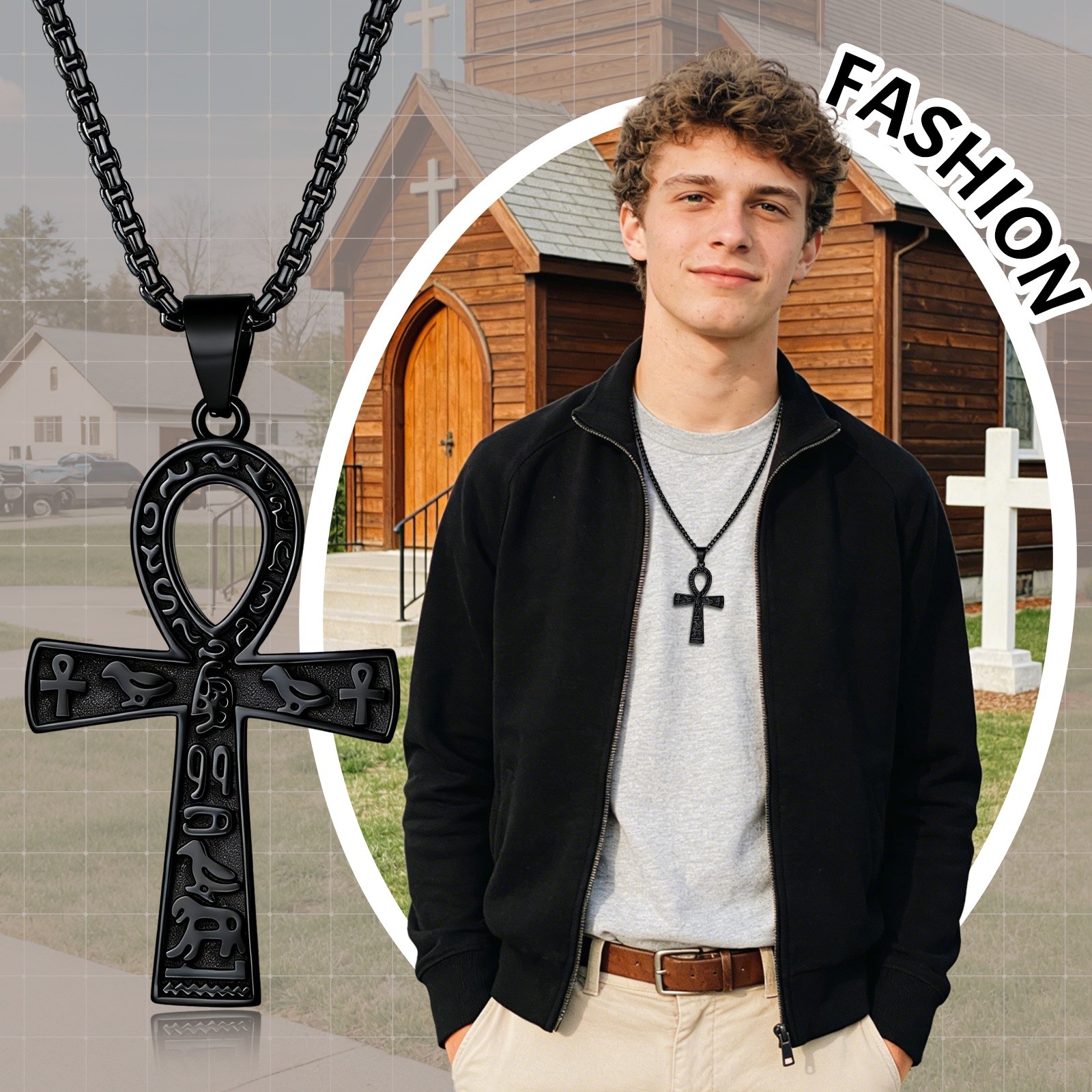 Unisex Stainless Steel Ankh Cross Necklace Ancient Egyptian Symbol Amulet Gift