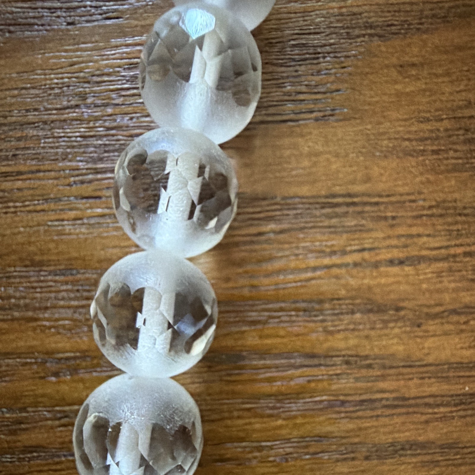 Clear Faceted Round Glass Bead Necklace, White/Colorless Main Stone, Hook