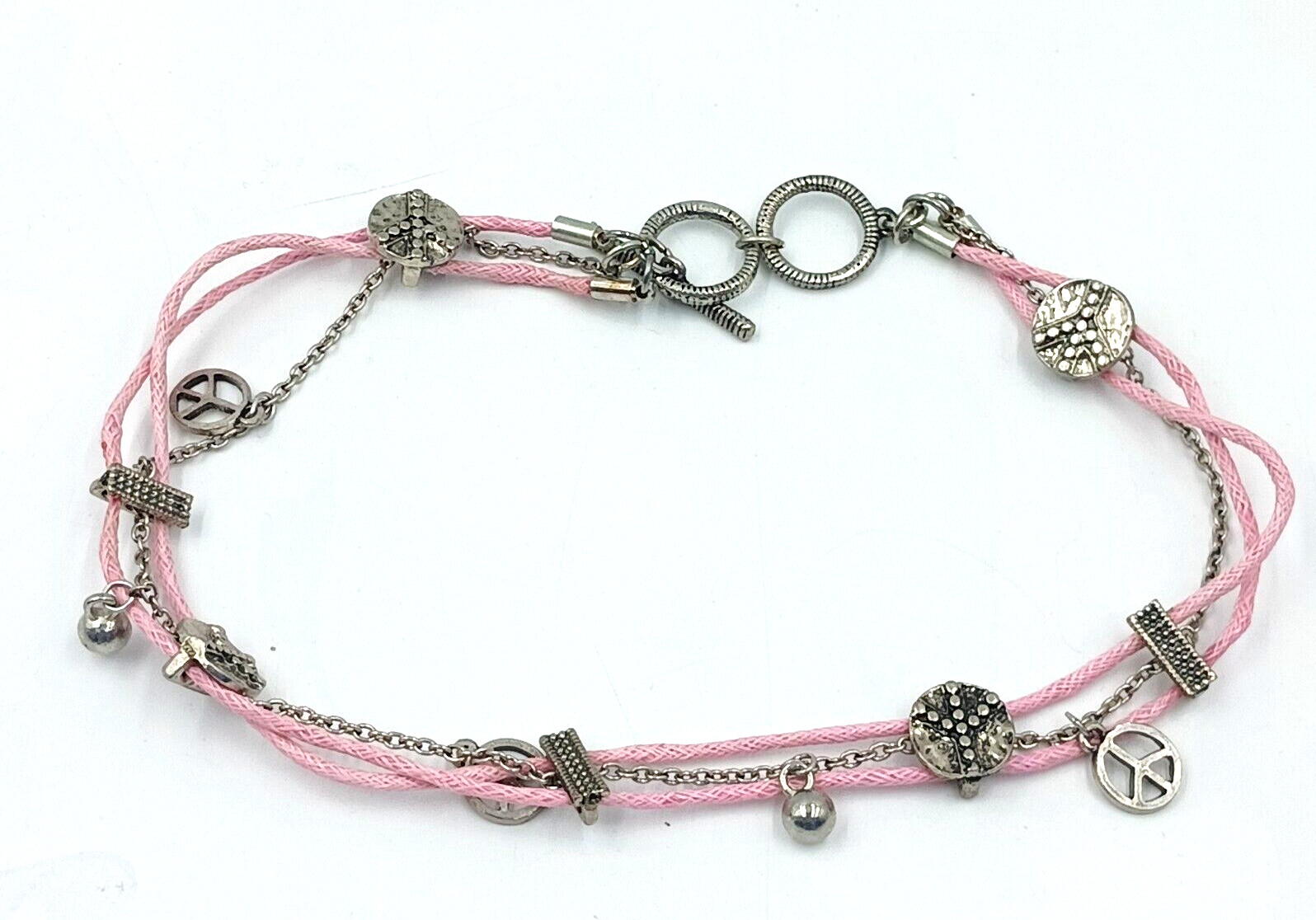 TYJ Collection Choker Necklace Peace Signs Corded And Chain Layered Pink 14″