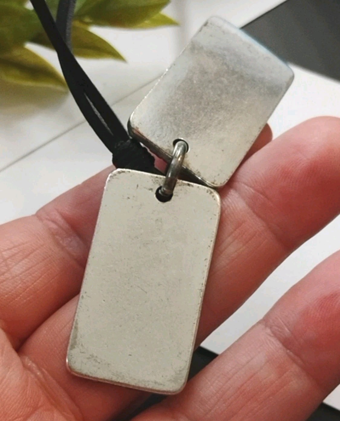 Designer DIESEL 26″ Black Leather Cord Dog Tag Style AS-IS Necklace!