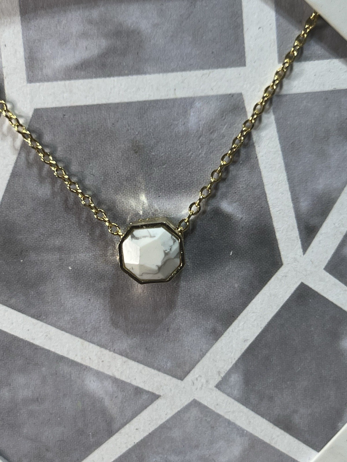 Gorjana Power Gemstones necklace featuring a white Howlite hexagon pendant 15 In