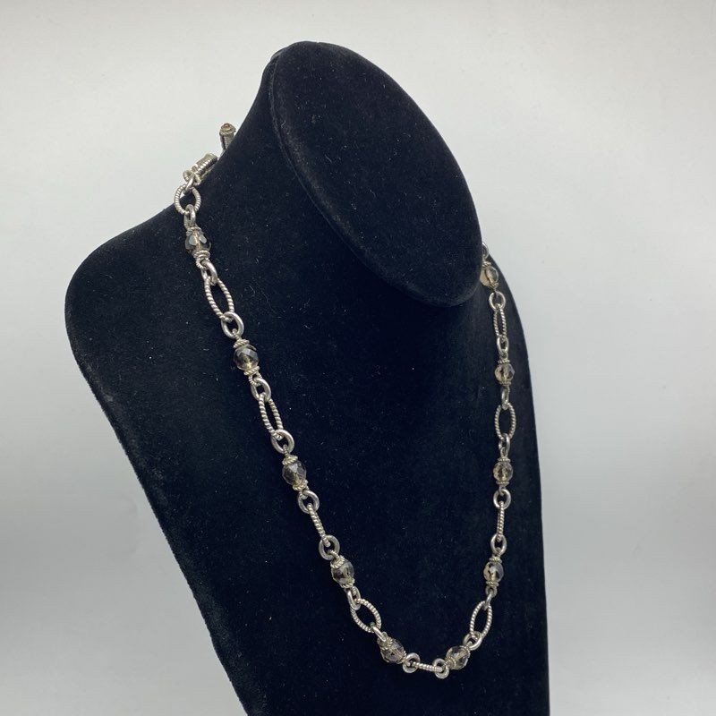 Judith Ripka 925 Sterling Silver Faceted Brown Stone Toggle Necklace 22.3″