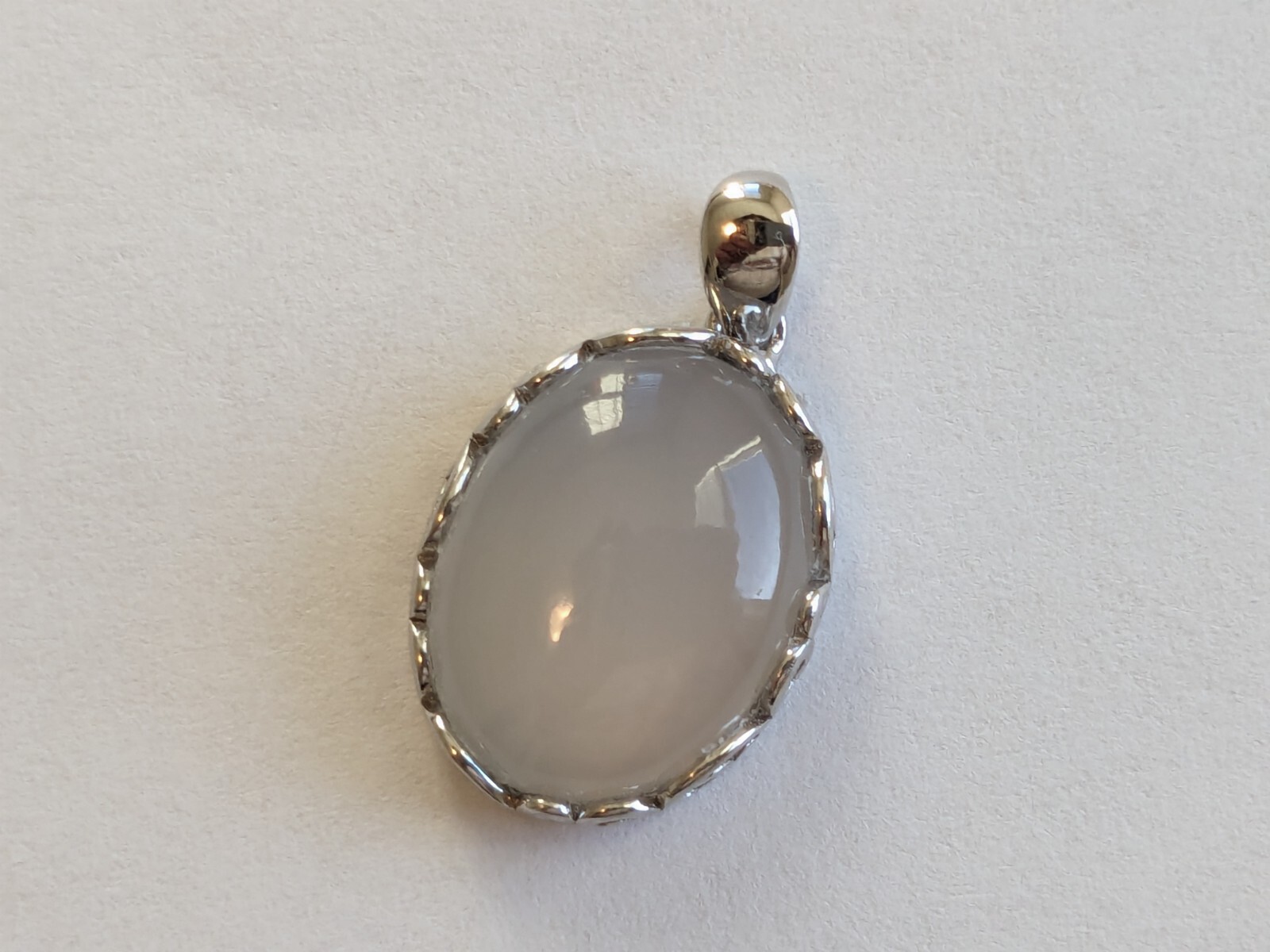 Natural Eye Clean Chalcedony 16x12mm Pendant with S925 gSetting/Rhodium Plating