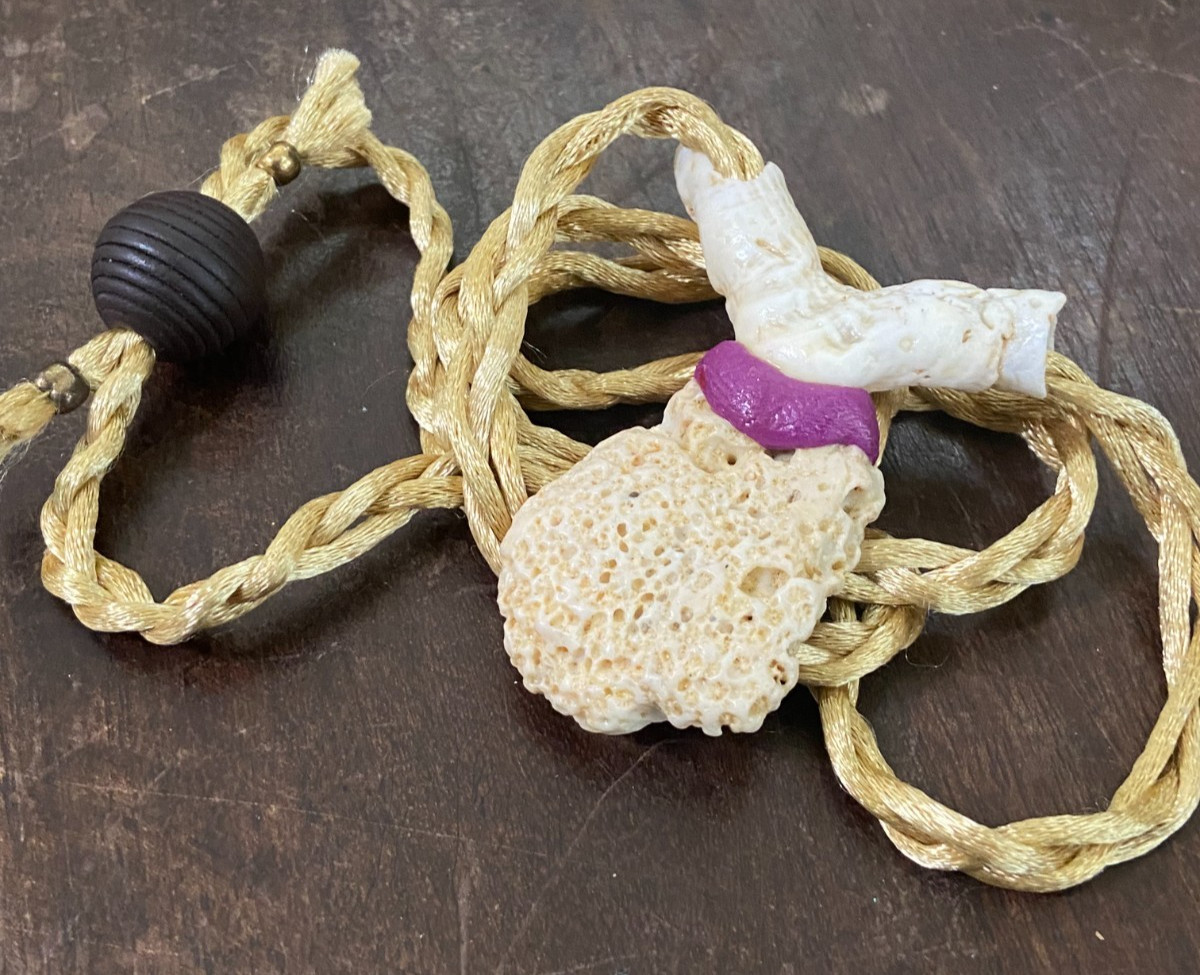 Handcrafted Coral Pendant Necklace – Adjustable Satin Cord with Dancing Figure
