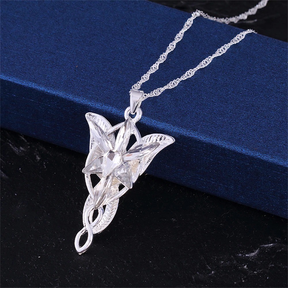 Lord of the Rings Arwen Evenstar Necklace Silver Crystal Pendant LOTR Elf Gift