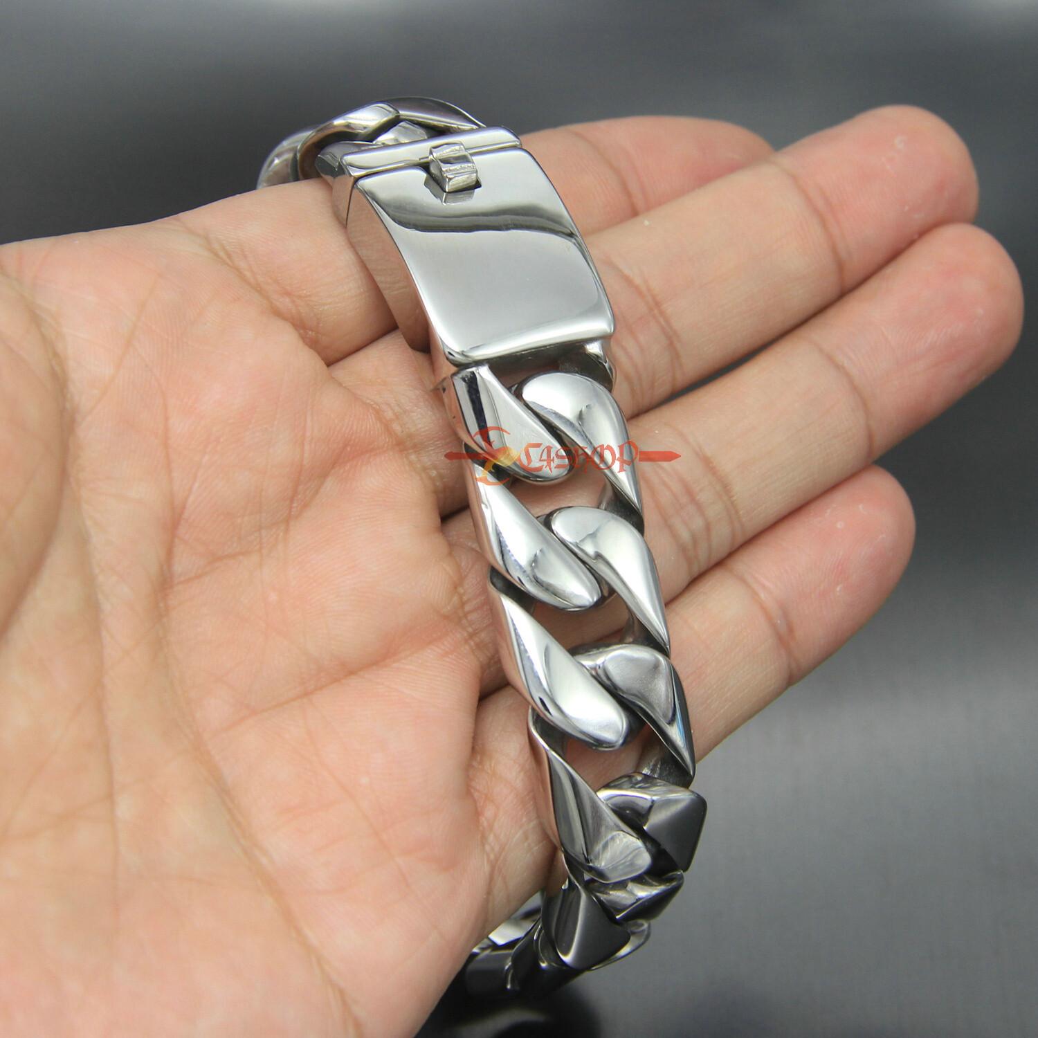 Heavy Stainless Steel Curb Cuban Chain Mens Necklace Bracelet Polish 17mm 18-30″