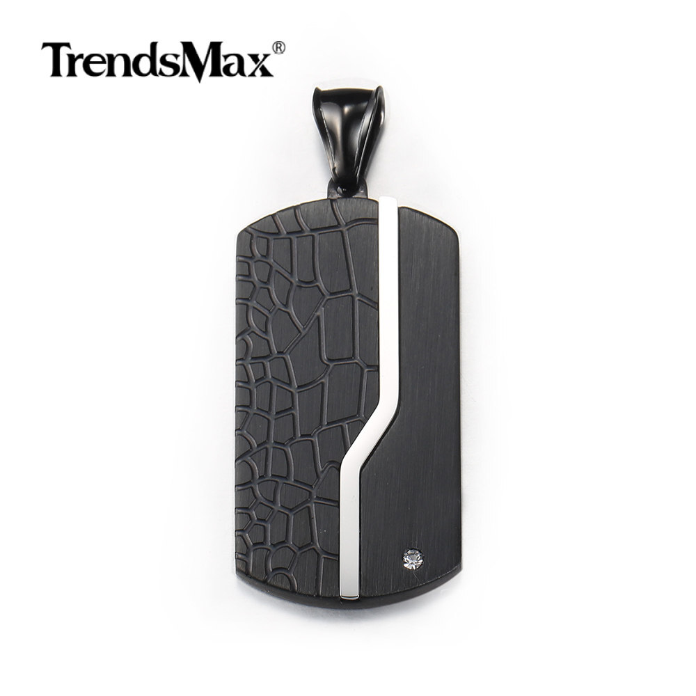 Silver Black Stainless Steel Dog Tag Pendant Charm Military Jewelry Grid Design