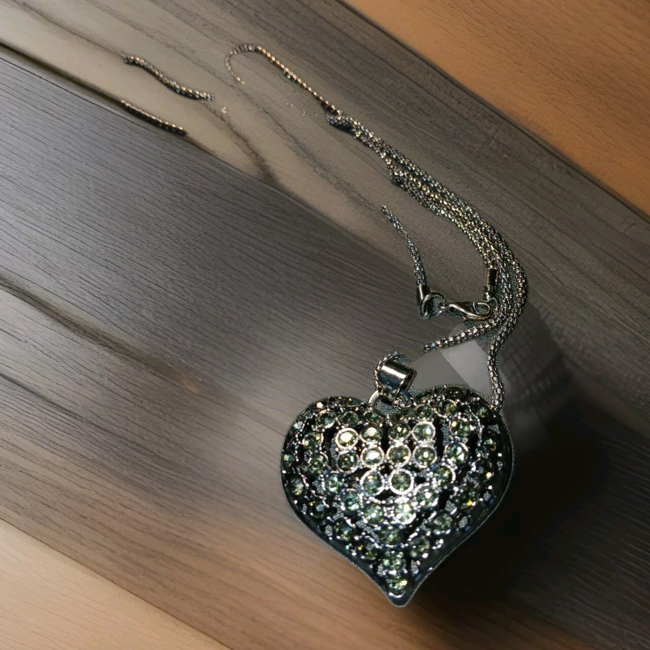 2.5″ Black Crystal Heart Shaped Pendant 24 ” Black Chain. New!! Goth, Midevil