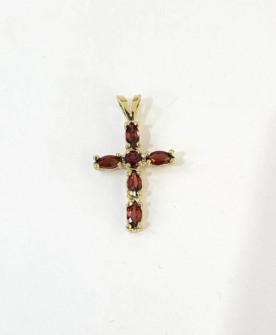 10K Yellow Gold Franco Chain Red CZ Cross Pendant Necklace 1mm 16 18 20 22 Women