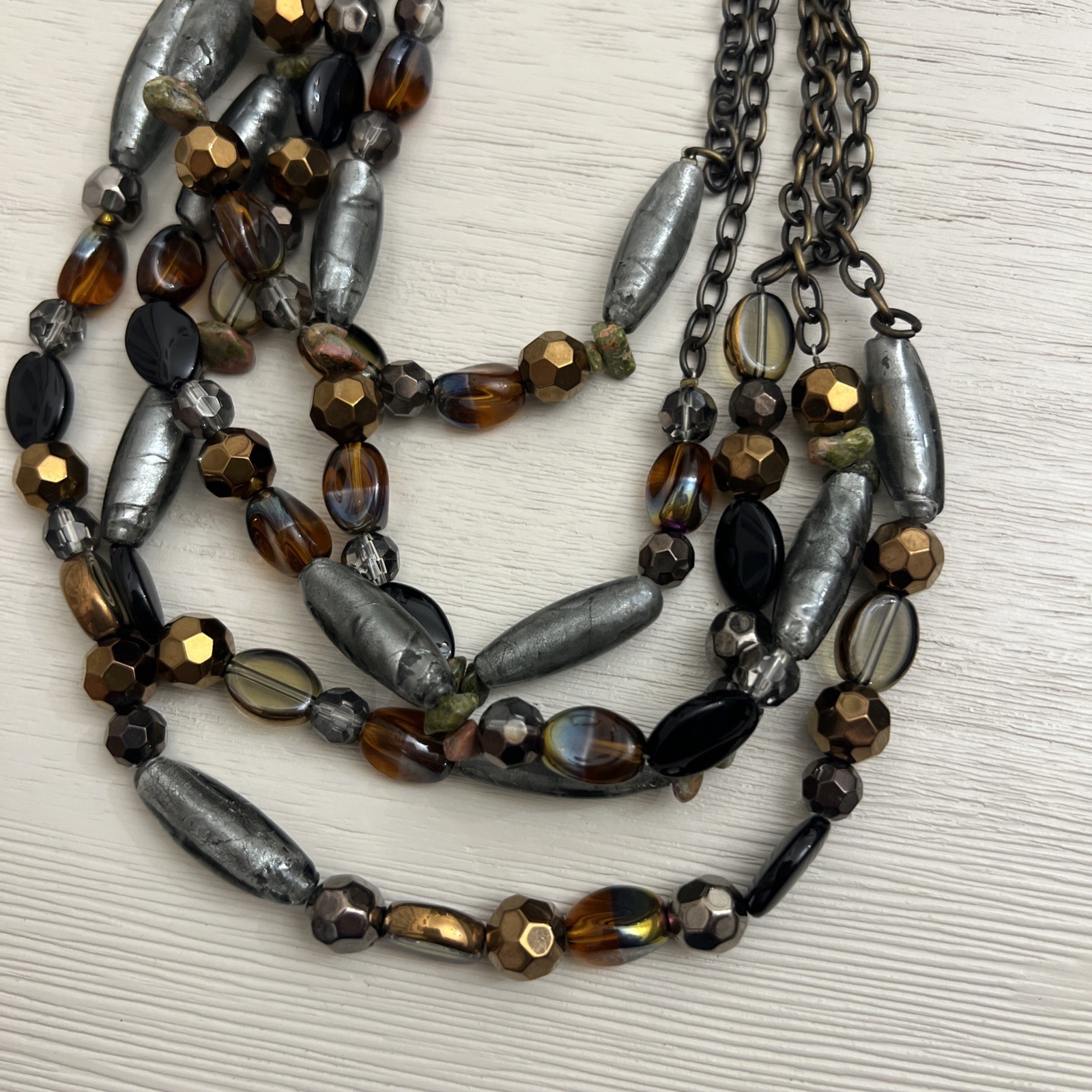 Cookie Lee S 5 layered Glass Beaded, Chain Necklace and Gemstone Chips