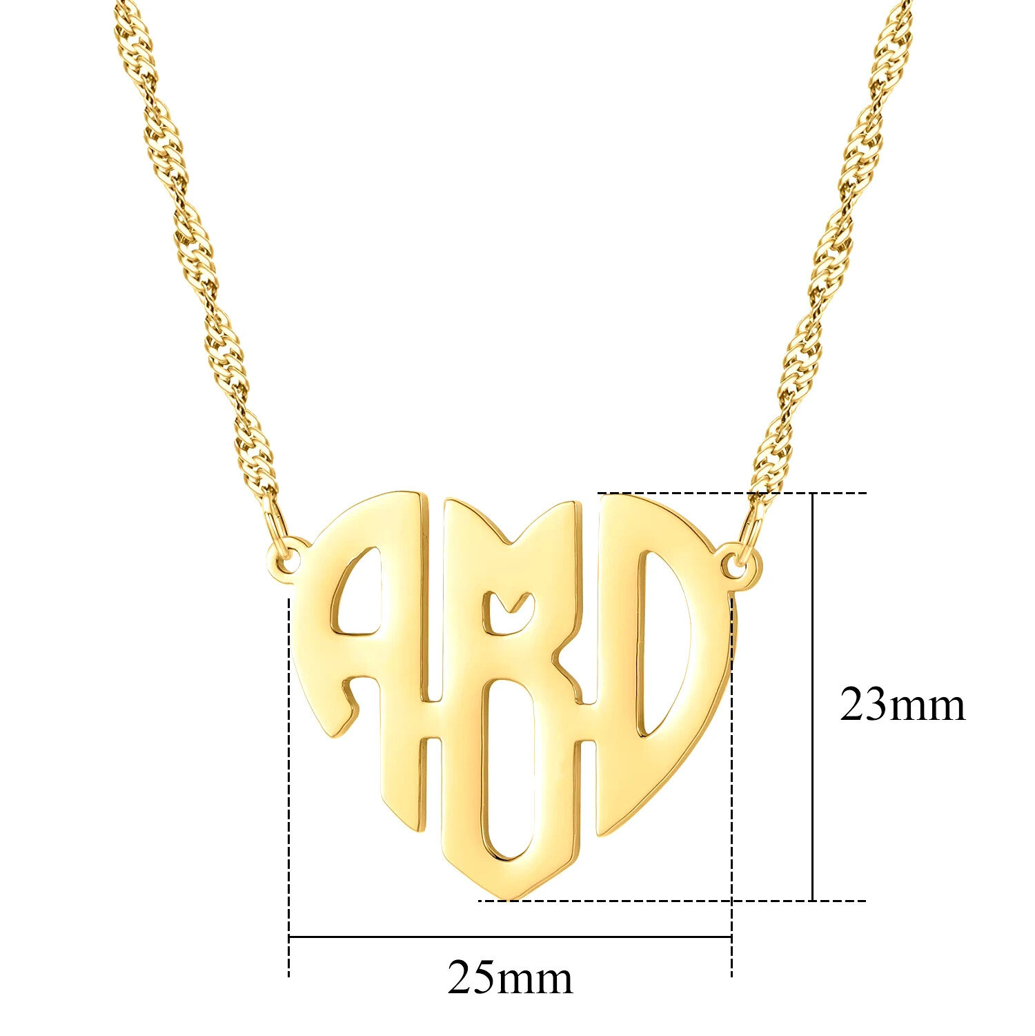 Personalized Custom Heart Monogram Necklace Name Initials Jewelry Pendant Women