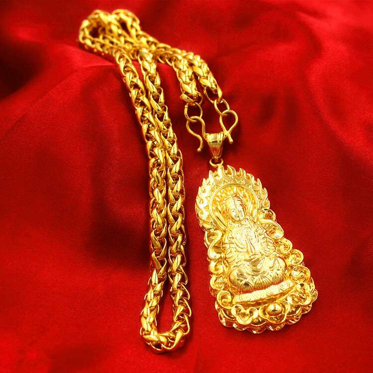 24K Thai Gold Men’s Long-Lasting Colorless Jewelry Necklace Guanyin Dragon
