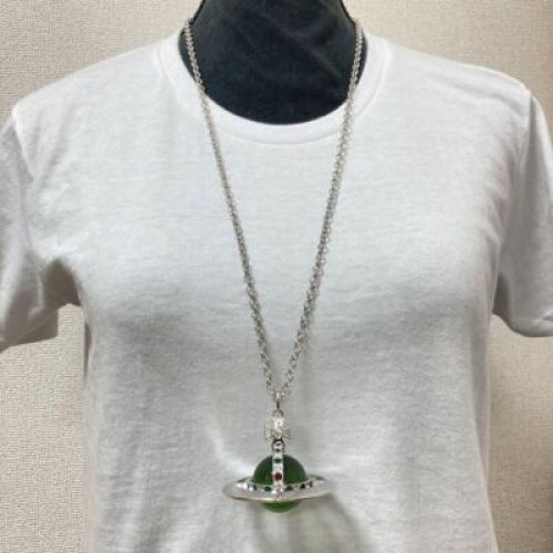 【In Box/Drawstring】Medium Orb Necklace Green Silver Top 6.5cm
