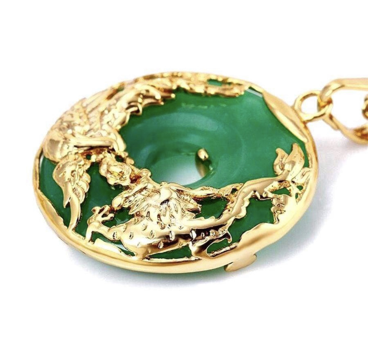 HAPPY DRAGON & PHOENIX JADE GOLD NECKLACE