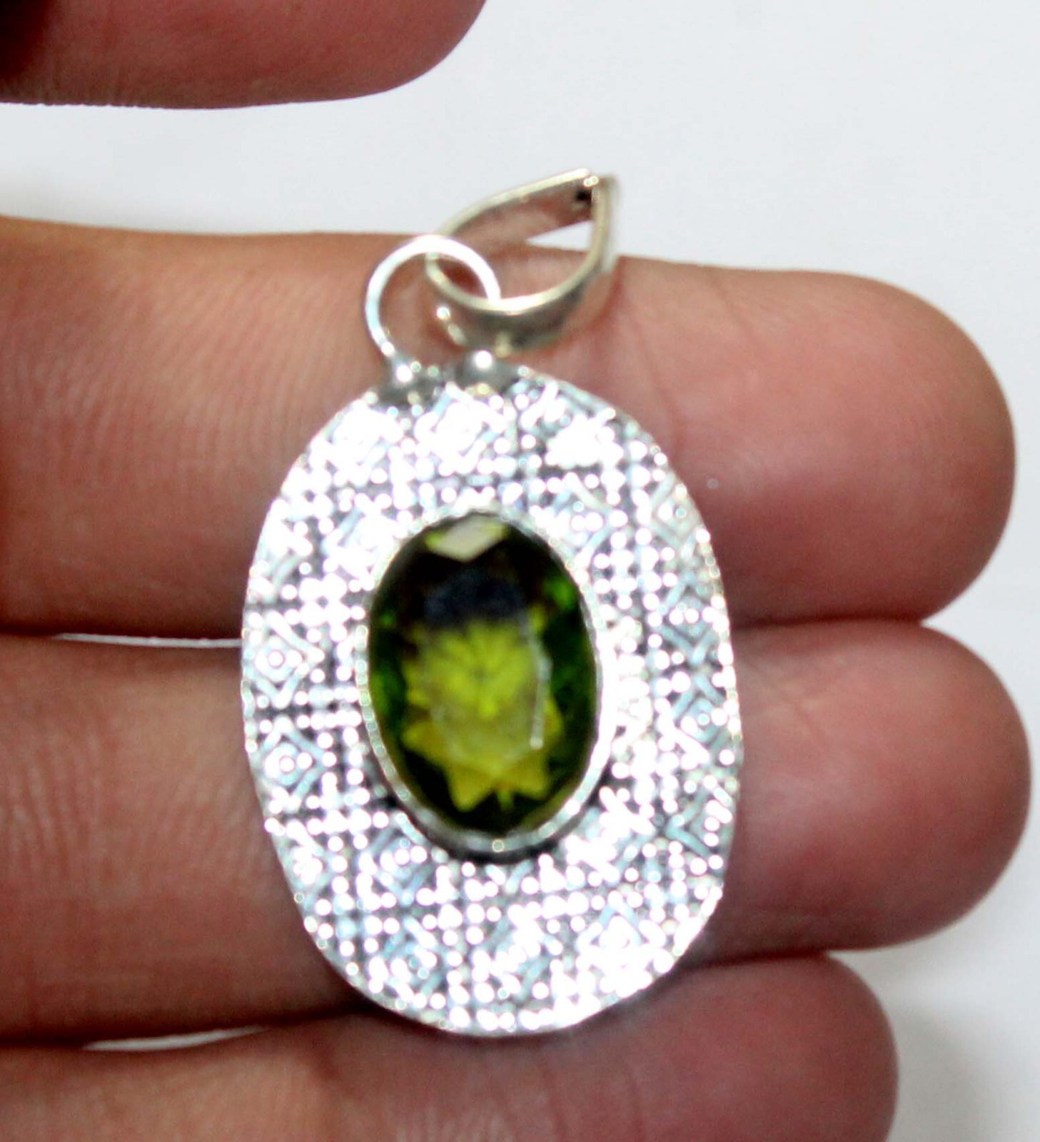 Hydro Peridot Oval Shape Gemstone Handmade Pendent Jewelry Pendant Size 1.5 Inch