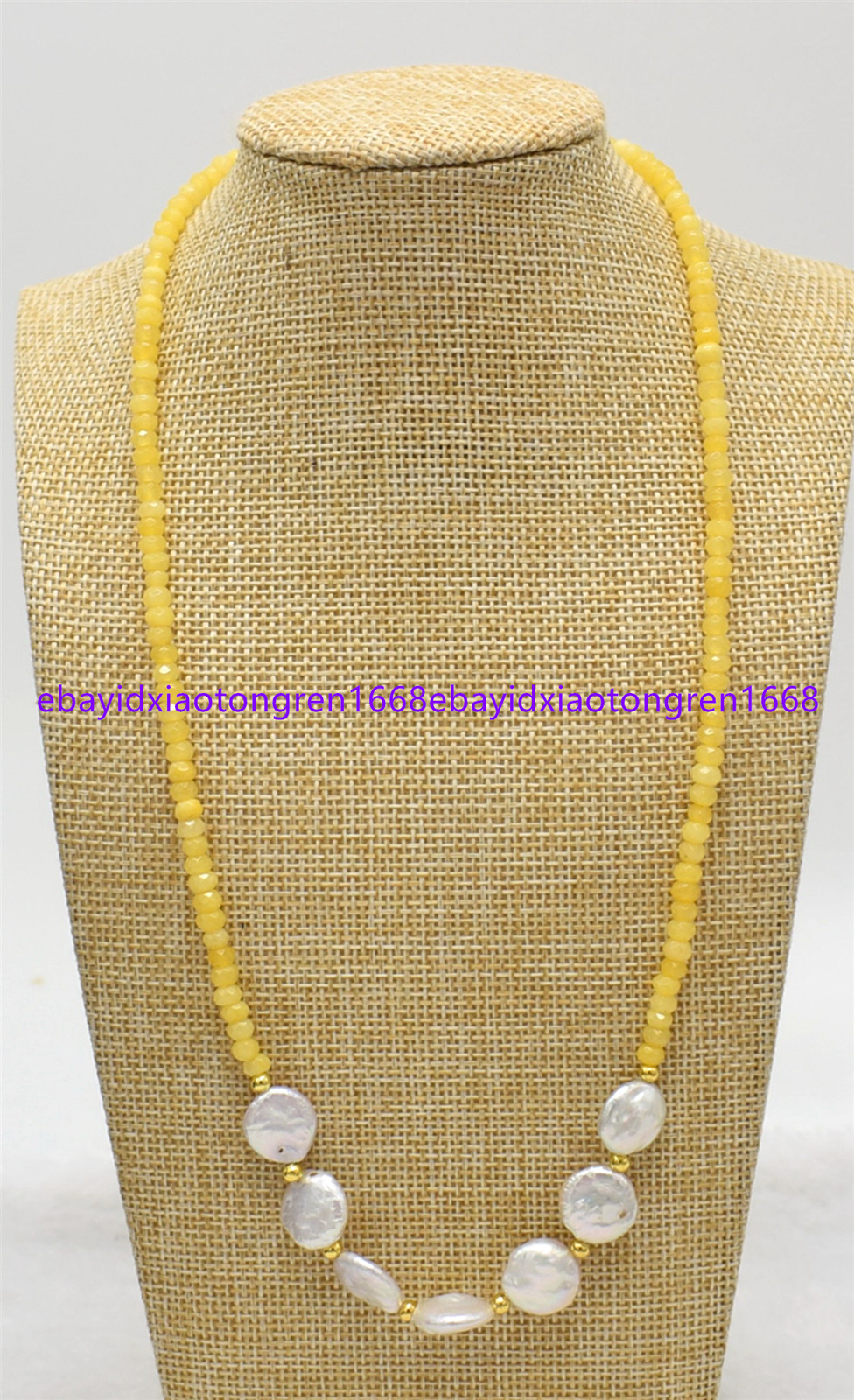 2x4mm Natural Yellow Topaz Rondelle Beads & White Coin Pearl Necklace 18-30 Inch