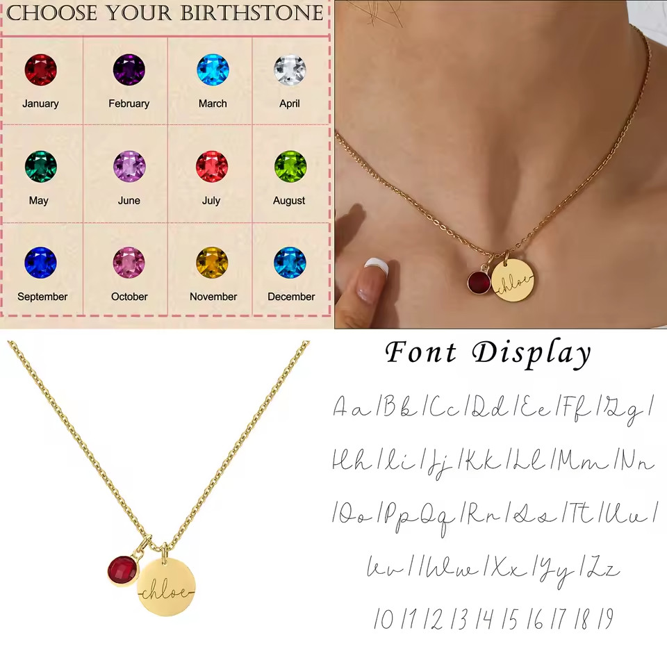 Custom Name Engraved Necklace Birthstone Jewelry Cubic Zirconia Stone Chain Gold