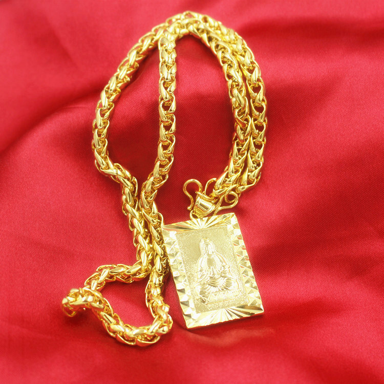 24K Thai Gold Men’s Long-Lasting Colorless Jewelry Necklace Guanyin Dragon