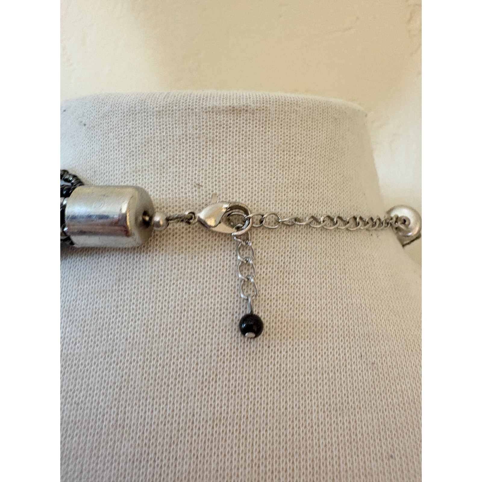 Multi Strand Knotted Seed Bead Statement Necklace Silver Black Grey