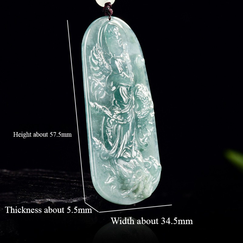 Natural Blue Water Jadeite Dragon Avalokiteshvara Pendant Unisex Adult Necklace
