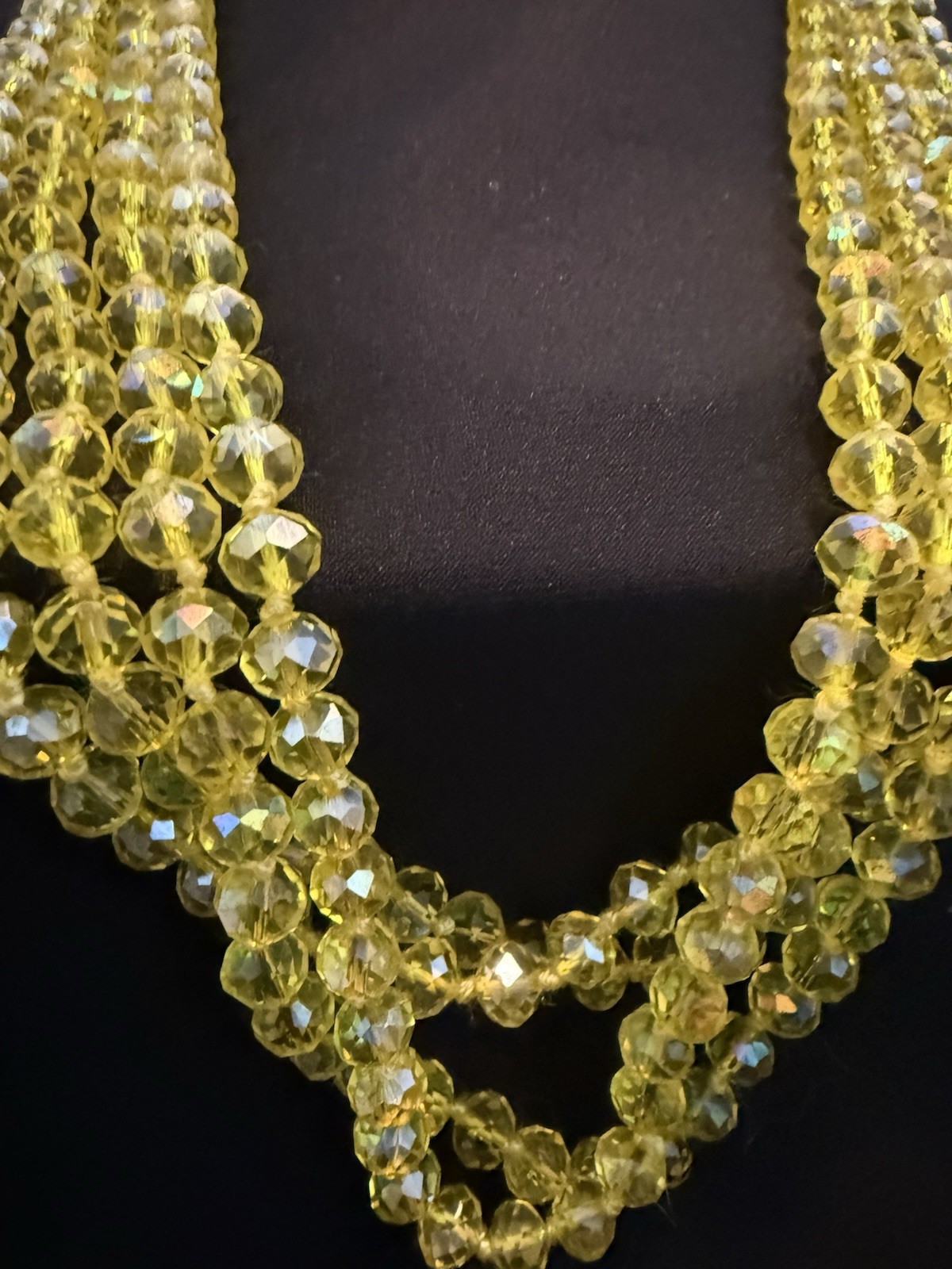 Yellow Crystal Round Beaded Multi-Strand Statement Ball/Bead Necklace
