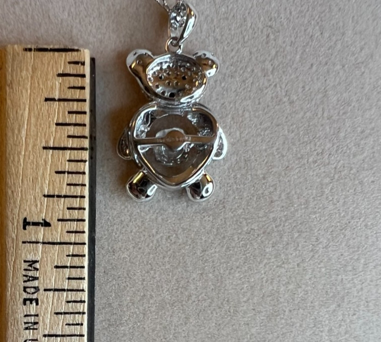 Bella Luce sterling silver “dancing bella” teddy bear pendant w 18″ chain NEW