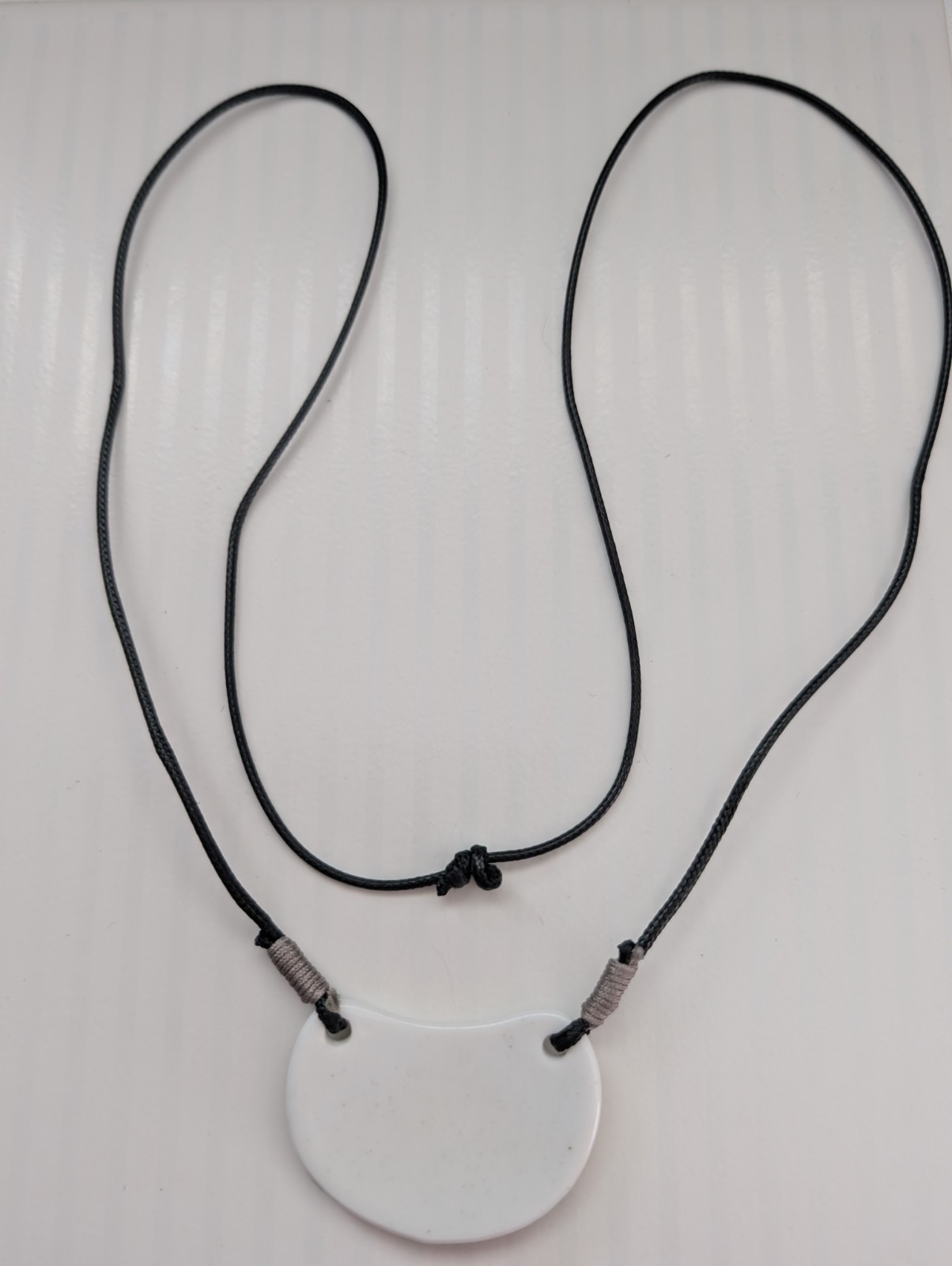 Crescent floral print white ceramic pendant adjustable cord NONE METAL Necklace