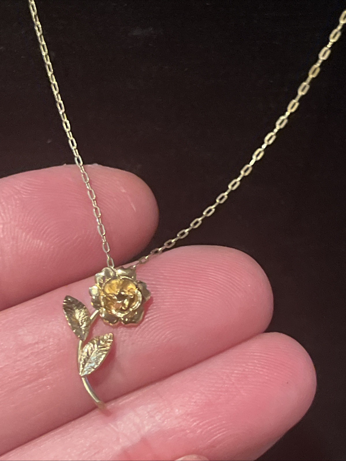 14k Yellow GF necklace Pendant Rose Dainty Chain Women’s Jewelry 17” Charm
