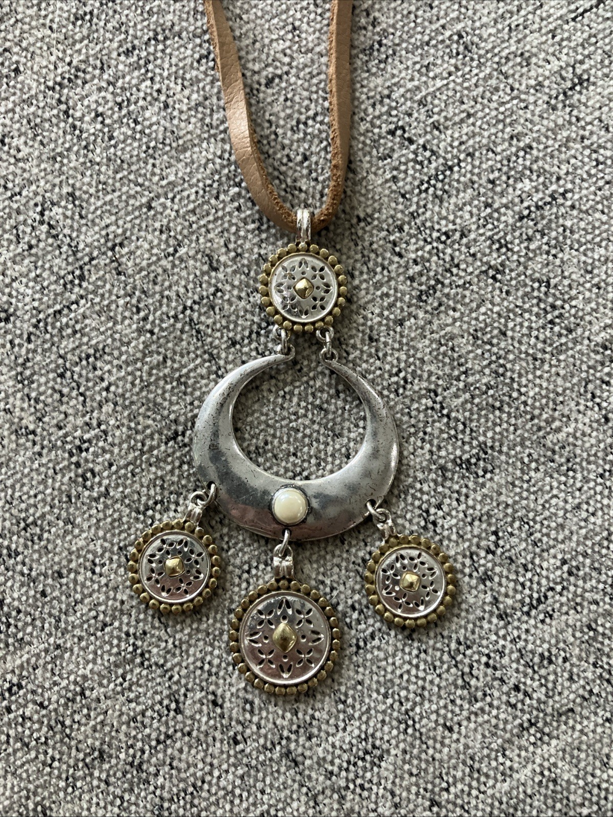 Lucky Brand Leather Cord Silvertone Pendant Necklace
