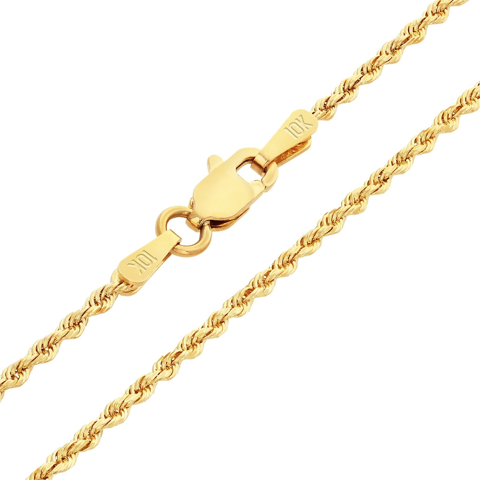 10K Yellow Gold 1mm-10mm Diamond Cut Solid Rope Chain Pendant Necklace 16″- 30″