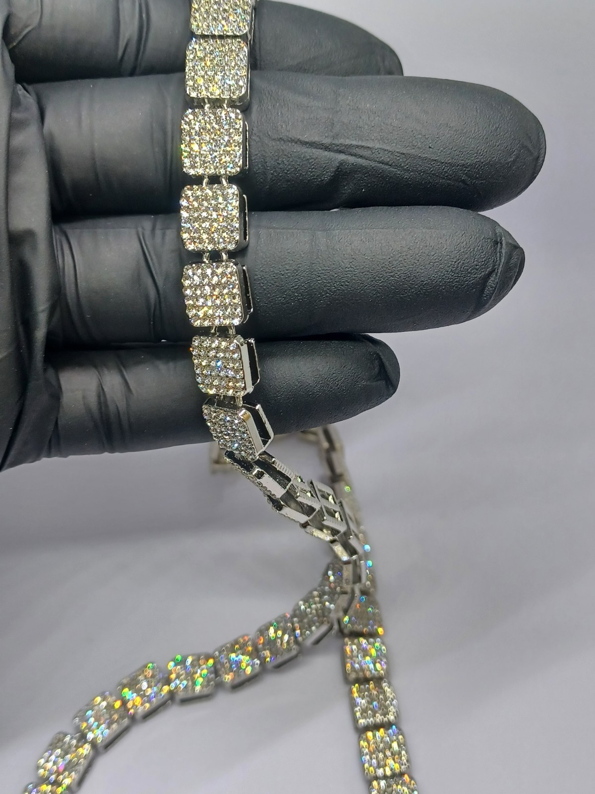 24″ 9mm Square Cluster Crystal Iced Stainless Steel Chain, Box Clasp Beautiful