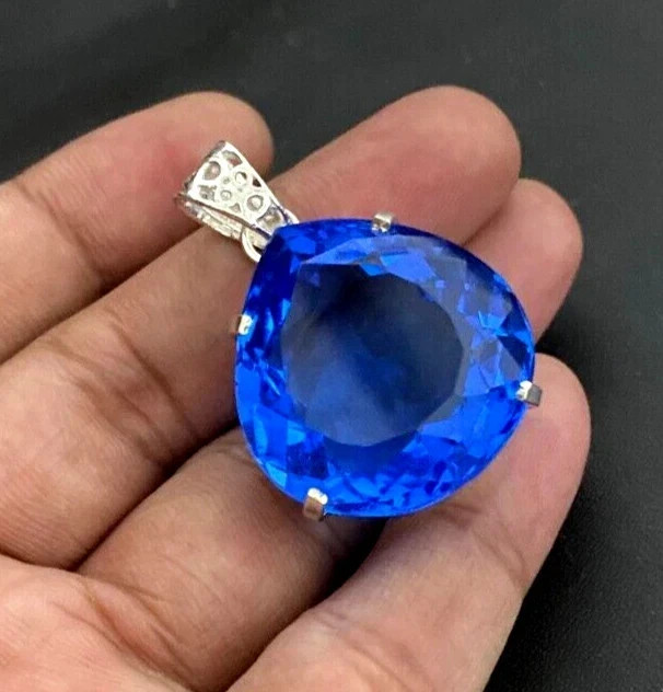 80 CT+ Flawless Blue Tanzanite Pendant 925 Sterling Silver Plated Jewelry