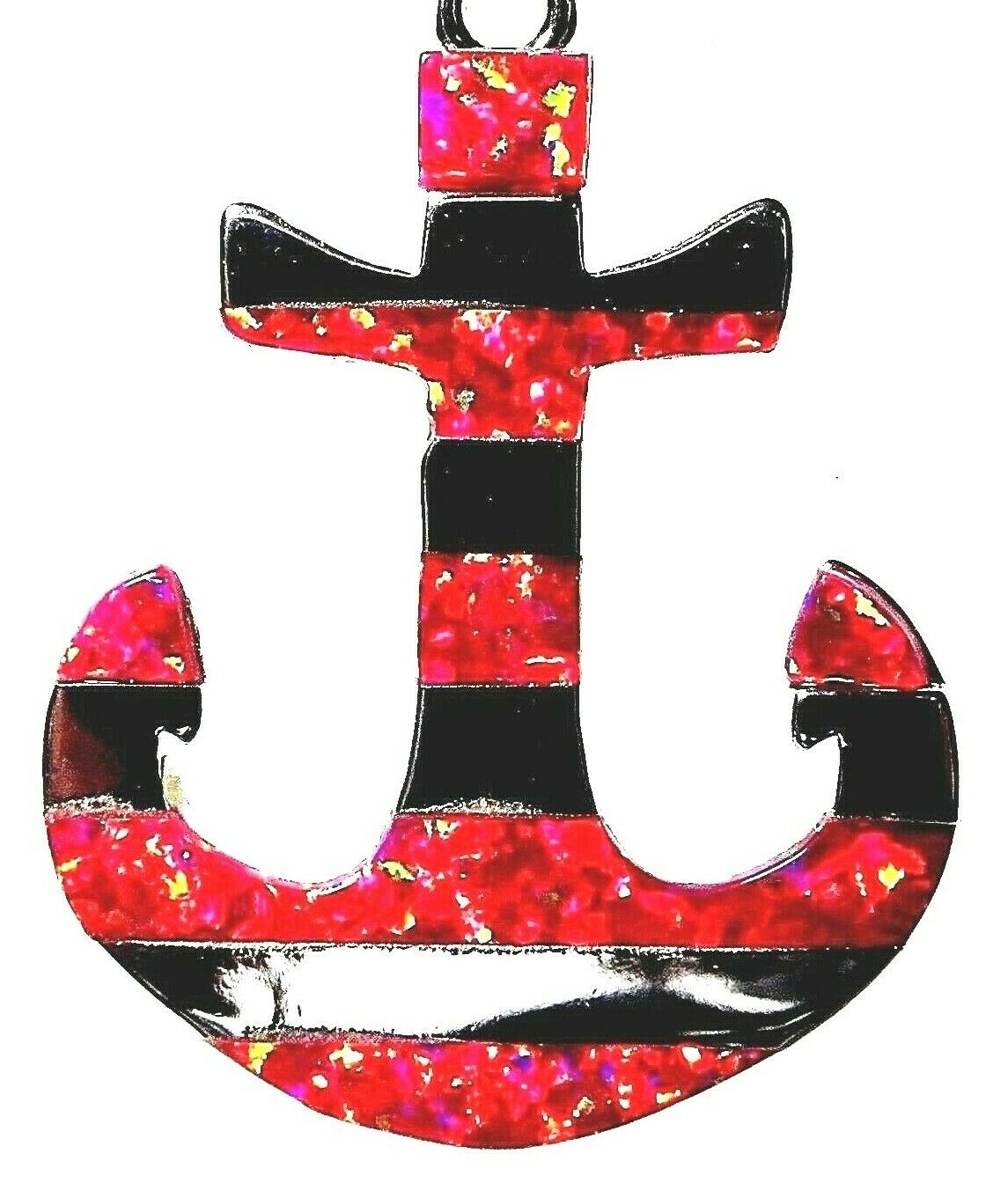 Silver Filled 925 Stamp Pendant Red Lab Fire Opal ANCHOR 1″