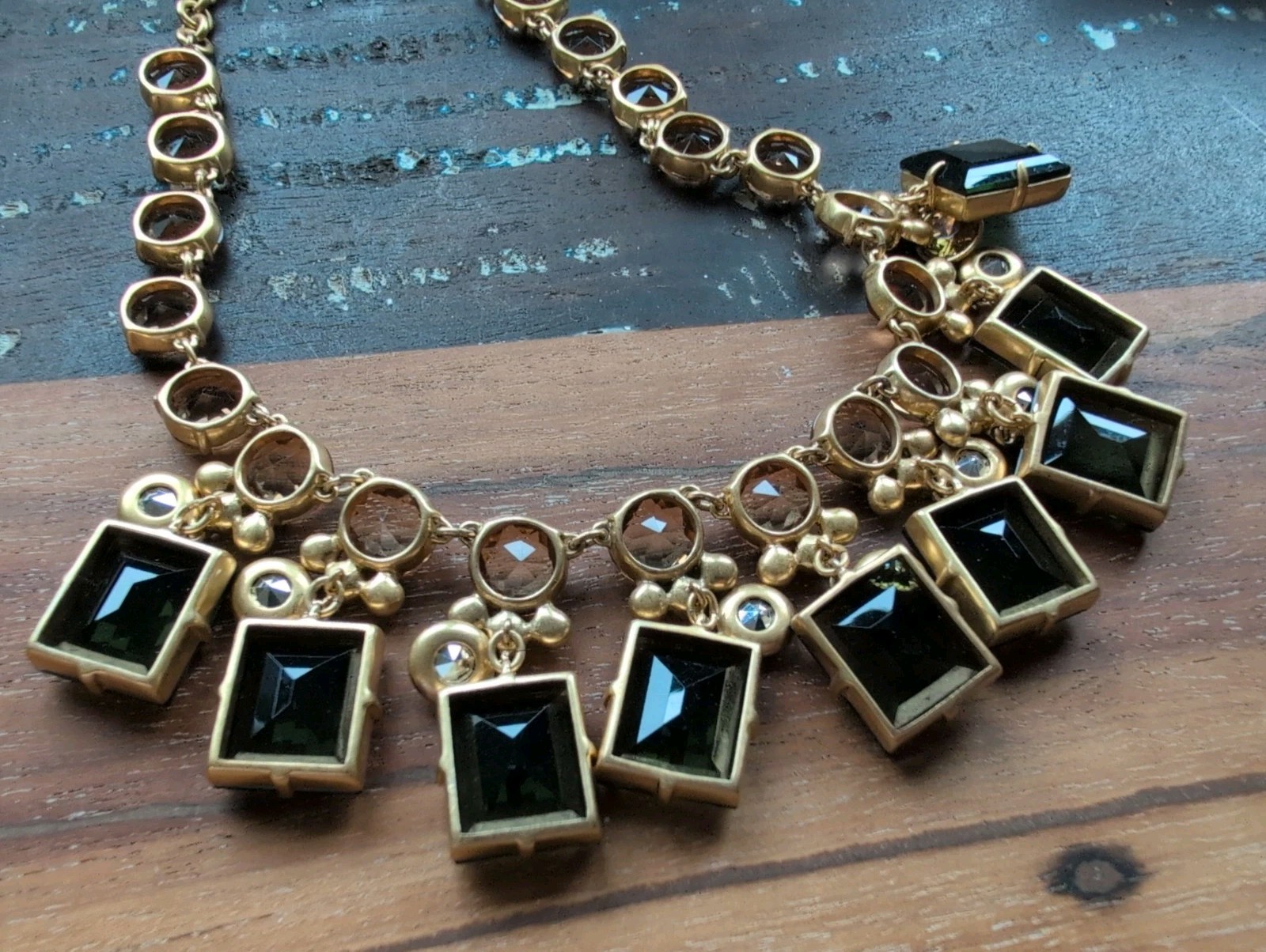 J CREW BLUE EMERALD GREEN TOPAZ STATEMENT NECKLACE