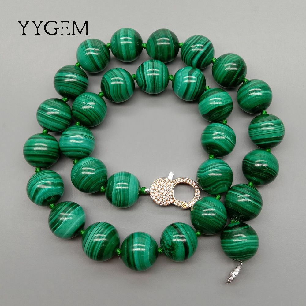 Natural AAA Grade 14mm Green Malachite Round Smooth Gemstone Necklace 46Cm
