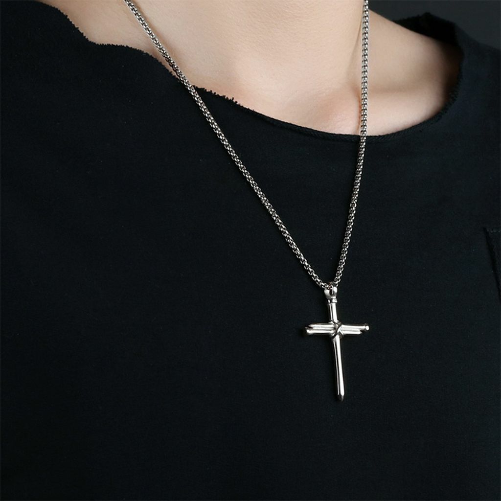 Stainless Steel Male Jesus Christ Nail Cross Crucifix Pendant Necklace Chain USA