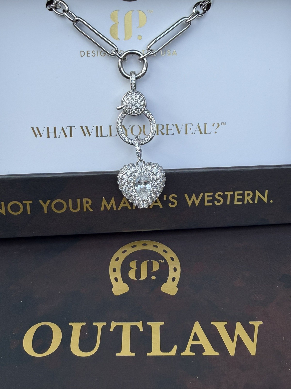 🚨 Custom BP Necklace with Diamond CZ Heart Charm on Rhodium 18” + 2.5” Extender